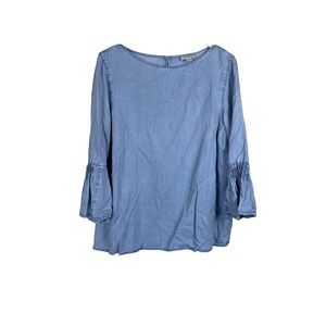 J. Jill Denim Blouse‎ Top Bell Sleeve Lightweight Blue Women Size Medium